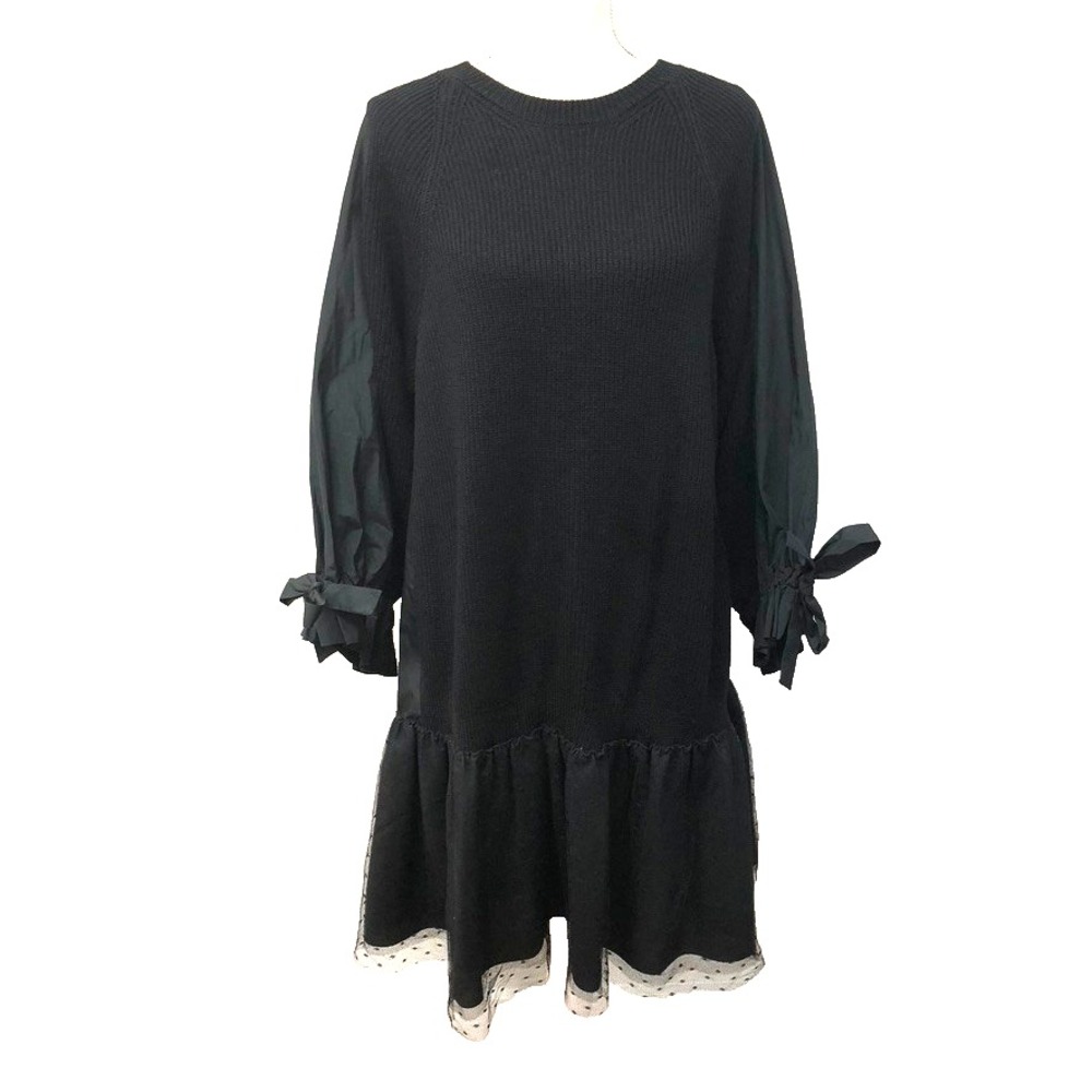 Red Valentino Wool Sweater Dress Womens Large Black Bell Sleeve Romantic Boho